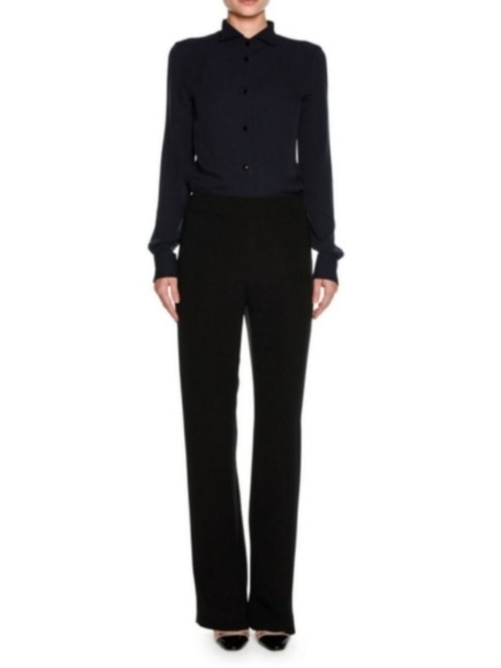 ARMANI COLLEZIONI Wide Leg Virgin Wool Trousers 6 Black Pants Minimalist VINTAGE
